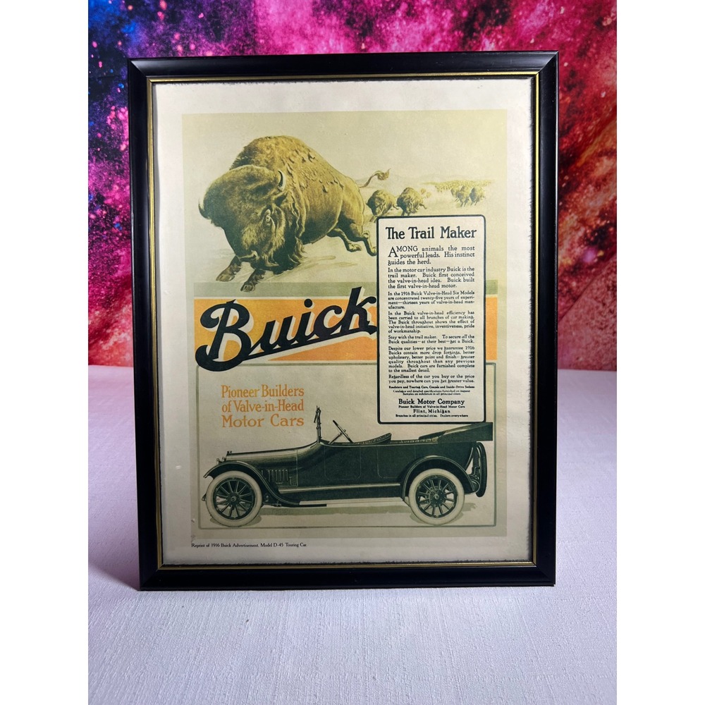 1970s Framed Replica 1916 Buick Model D-45 Touring Car Advertisement Print